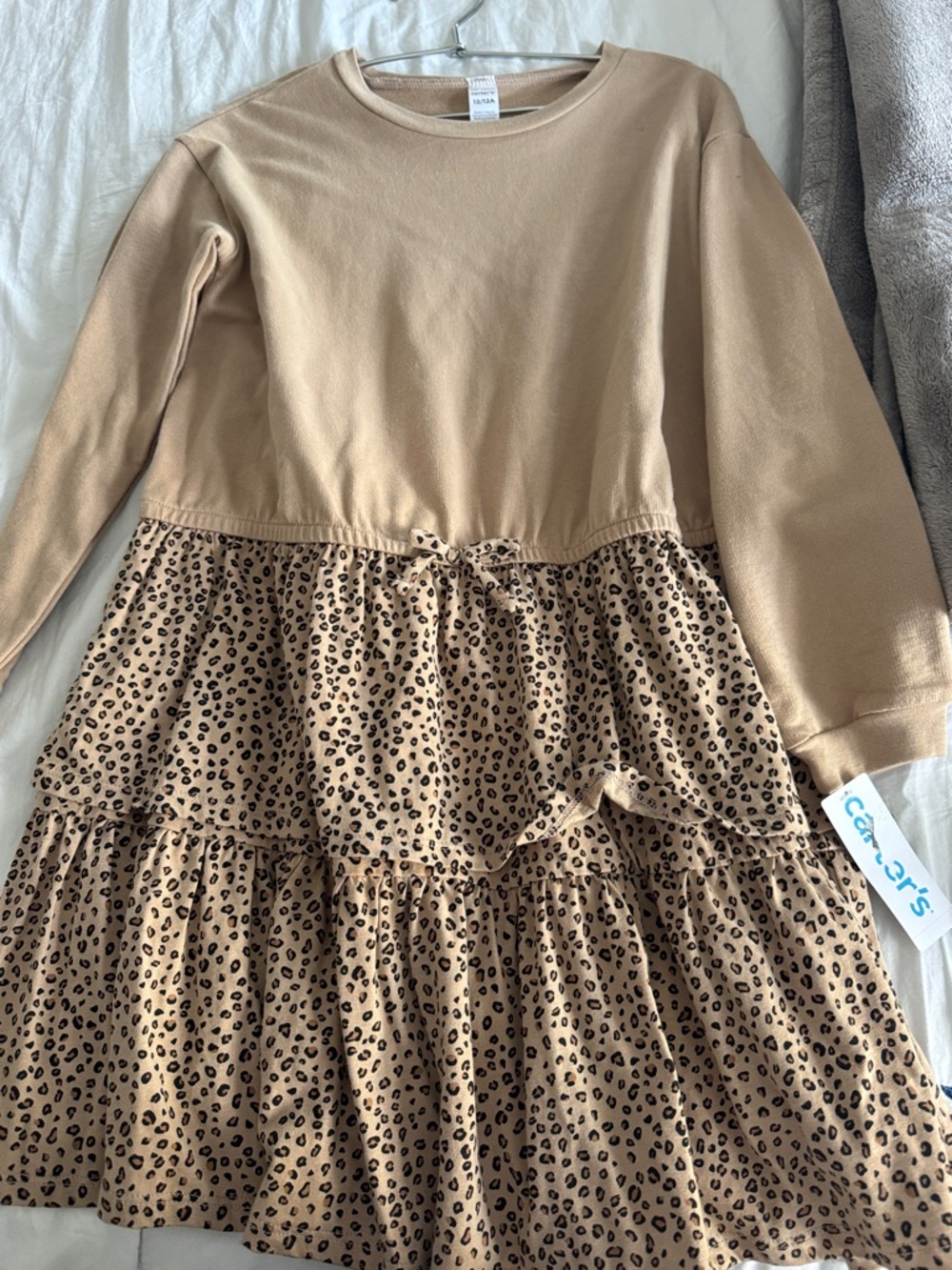 Carter's Tan Sweatshirt Dress with Leopard Tiered Skirt